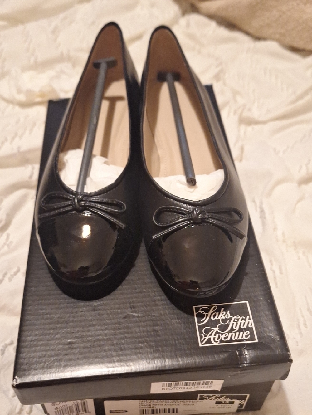 Saks Fifth Avenue Black Patent Cap-Toe Ballet Flats